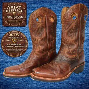Ariat Heritage Roughstock Cowboy Boots 10.5D Brown Leather Square Toe 10002230